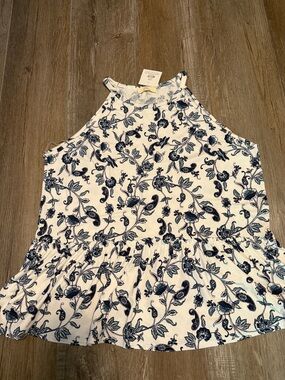 Hummingbird White Halter Tank with Navy Floral Print